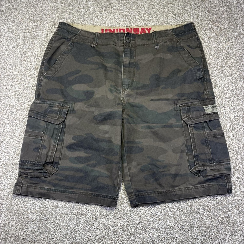 Unionbay Cargo Shorts Mens 38 Green Camo Cotton Canvas Relaxed Fit 11 Inseam